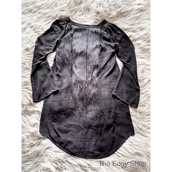 Express | Fringe Open Back Long Sleeved Dress - Picture 2 of 8